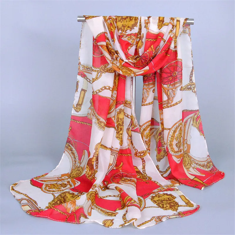 2019 популярная модная женская цепь перевозки шифоновый шарф с принтом шаль