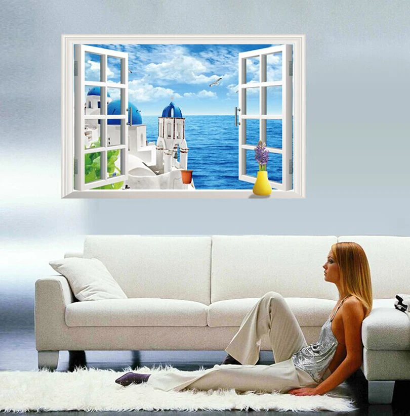 Настенные картины 3D трехмерная Настенная Наклейка s window Santor ini наклейка для дома