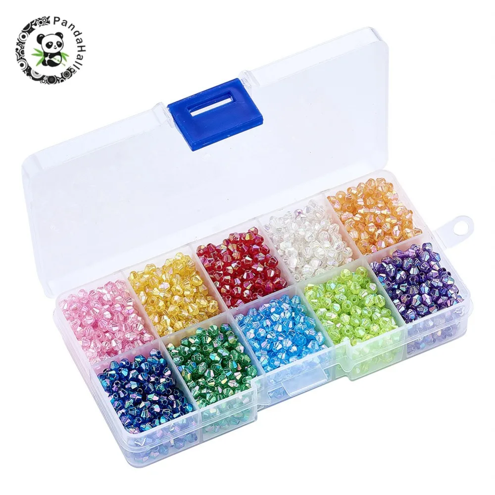 2500pc/box 10 Colors Environmental AB Color Plated Transparent Acrylic Beads Faceted Bicone Mixed For DIY Jewelry 4x4mm | Украшения и