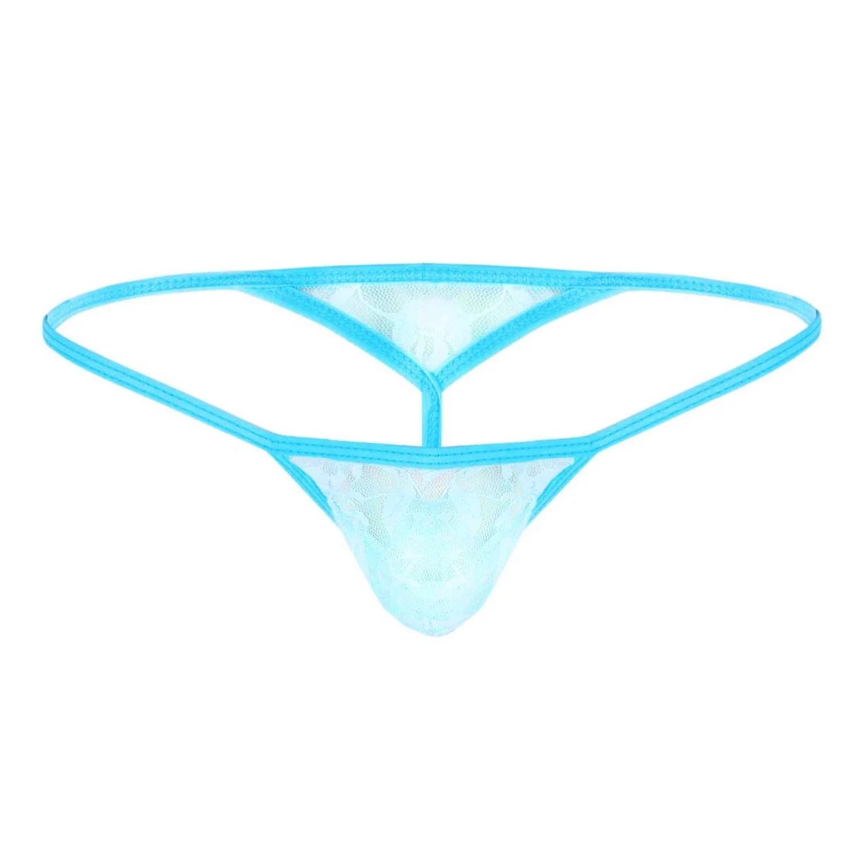 Light Blue Мужская одежда для купания, мини бикини, стринги с t-образной спинкой, мужской купальник, нижнее белье, низкая посадка, кружевная окантовка, короткое дышащее нижнее белье для геев - Цвет: Light Blue