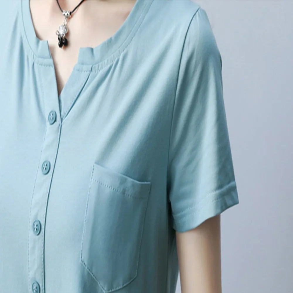 Women's pure cotton T-shirt women's short-sleeved summer with the new half sleeve of v-neck LX22 | Женская одежда