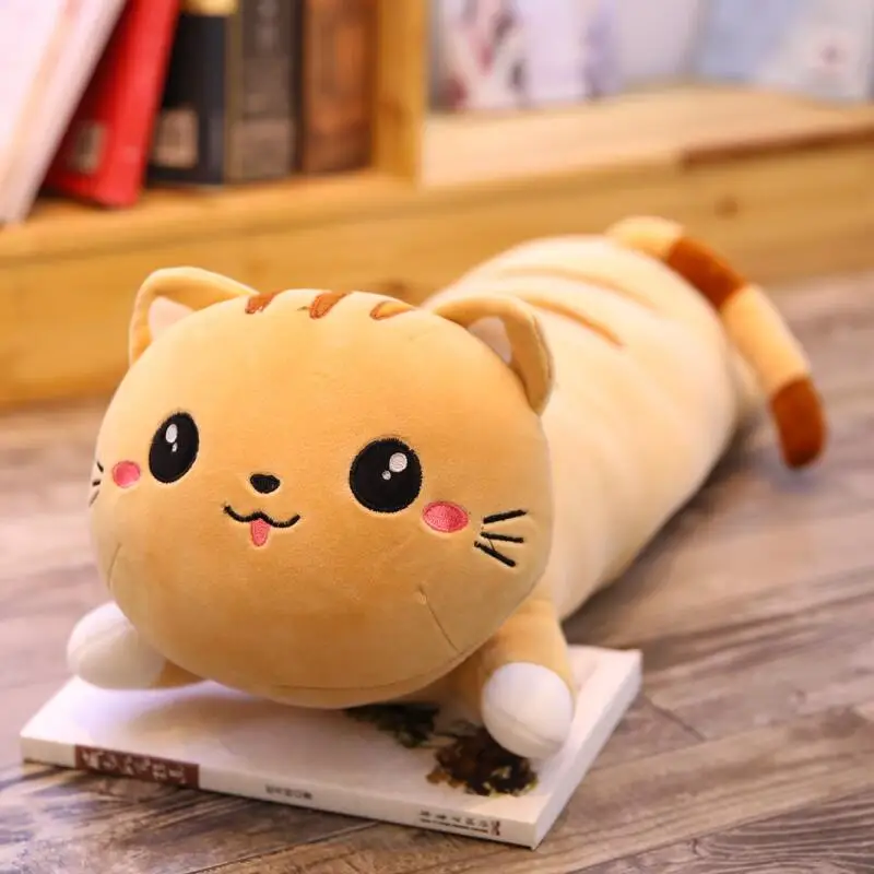 Длинная Подушка для кошки, плюшевая игрушка, мягкая подушка, чучело, кукла для сна, диван, декор для спальни, Kawaii, милые подарки для детей - Цвет: light brown