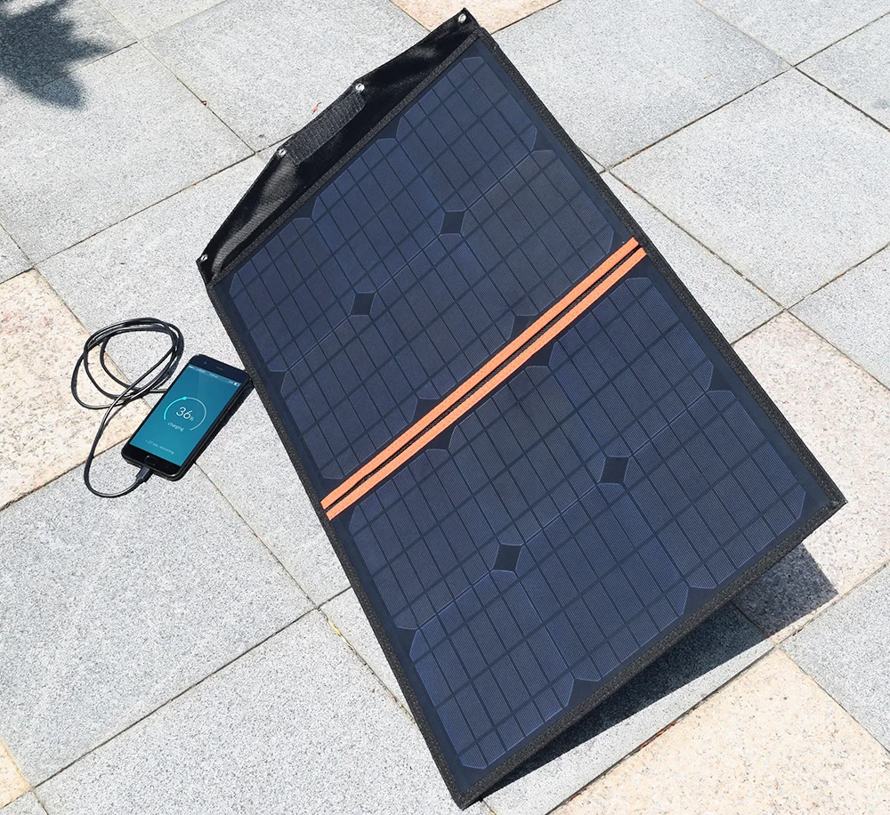 

Xinpuguang Solar Panel Cell Charger 40W 18V 20W*2 Foldable Portable Charger 5V USB Output for Smartphone Pad Tablets Waterproof