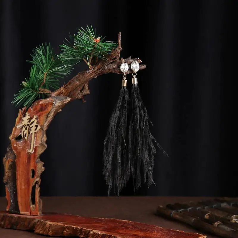 Многоцветные серьги модное страусиное перо металл цветок дворец ретро старинная