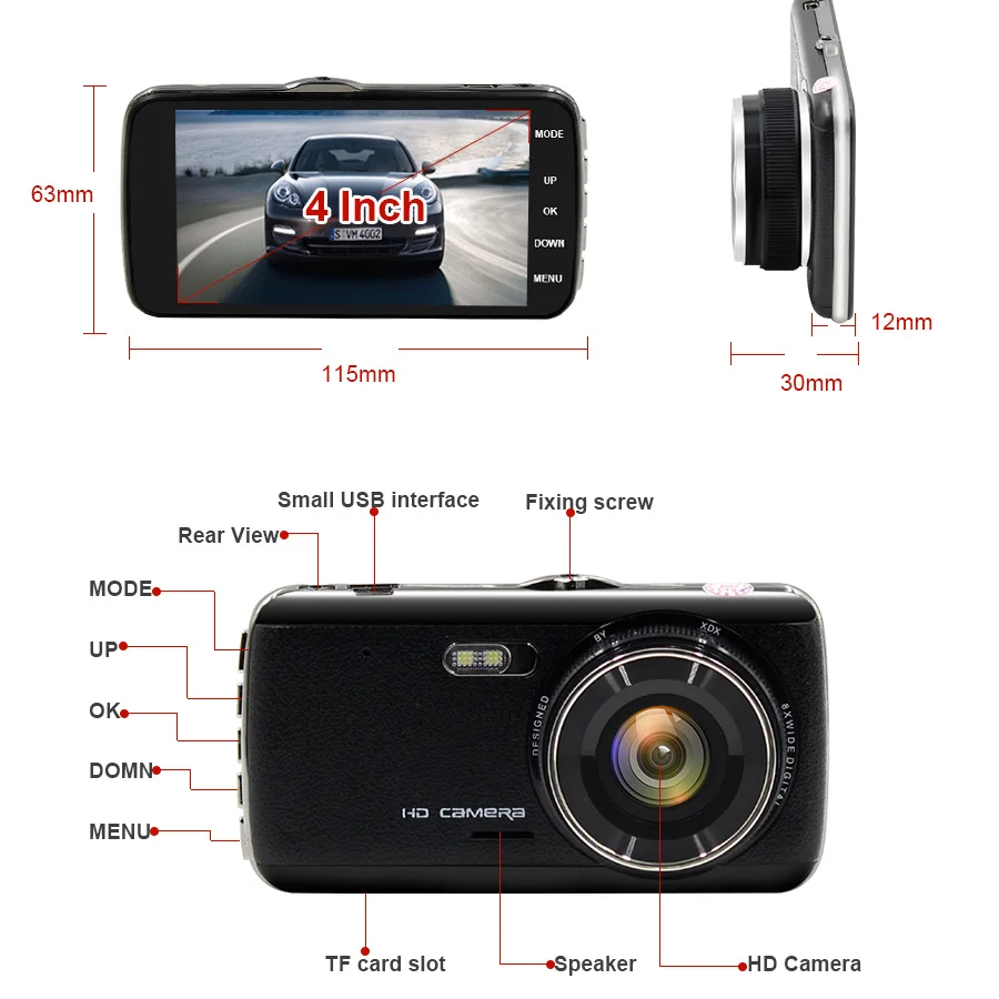 Caroad 4.0&quot Full HD 1296P Car DVR Camera Dual Lens Dash Cam IPS Screen Video Recorder Registrator Night Vision Camcorder | Автомобили