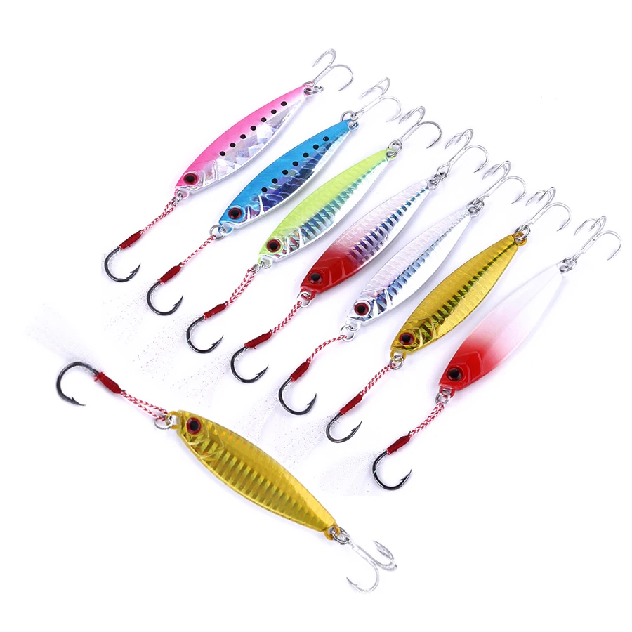 

7pcs 30G 40G Sea Fishing Lures Artificial Lead Bait Metal Jig Spoon Cast Lure Wobblers Jigbait Jigging Hooks bass fishing Tackle