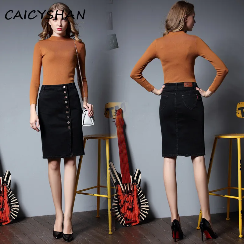 Женская джинсовая юбка Midiskirt облегающая однобортная большого размера плюс с