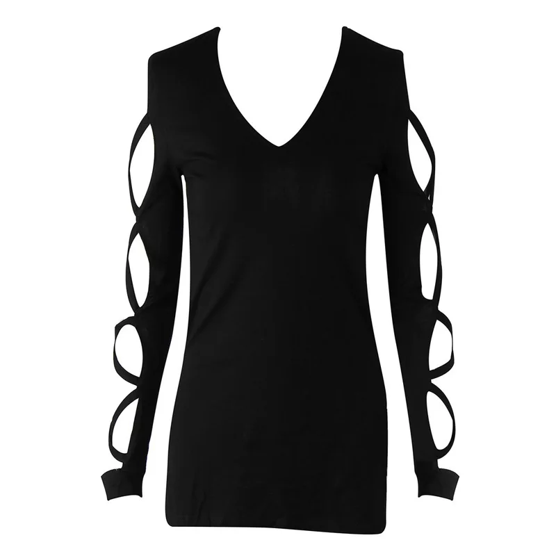 2018 Plus Size Women Blouse Sexy Hollow Out Bandage Shirts Long Sleeve Summer V-Neck High Split Tops Club Party Tee Shirt Blusas |