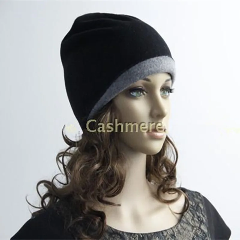 double face color 2ply 100%goat cashmere fashion hats caps thicken beanies for winter EU/M(56-58cm)