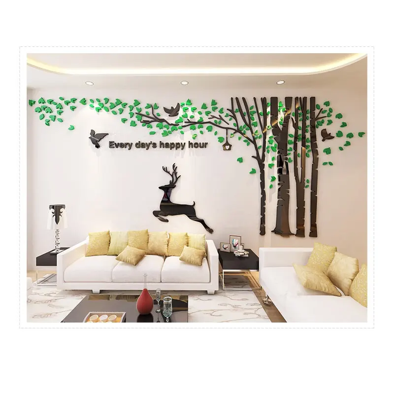 Наклейки на стену в скандинавском стиле дерево счастливый олень акриловые 3D обои
