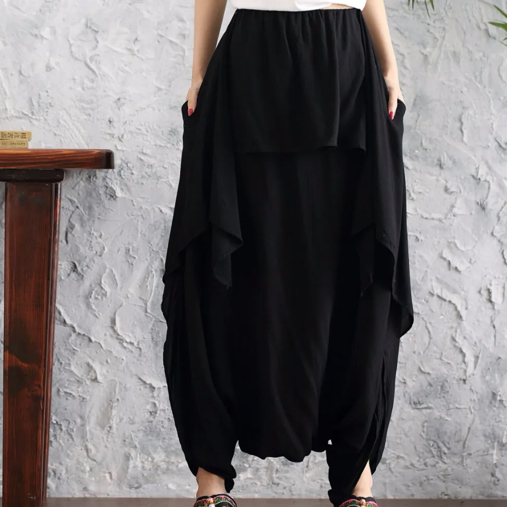 Брюки султанки Clobee из хлопка и льна Винтажные эластичные свободные штаны с