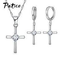 unique cross pendant necklace aaa round white cz crystal 925 sterling silver wedding rings for couple hoop earrings gift