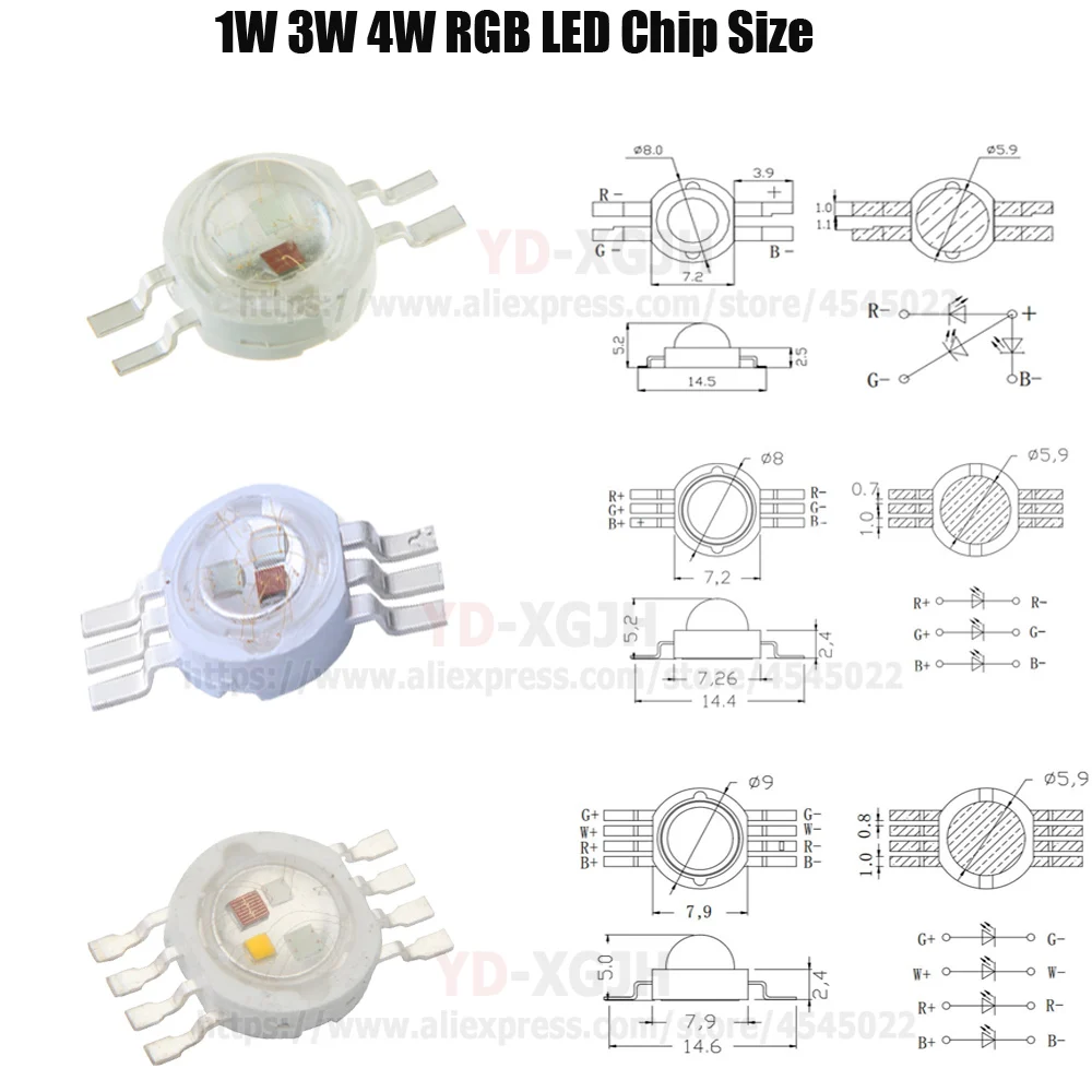 Светодиодный чип высокой мощности 4 Вт RGBW/RGBWW 8 контактов монолитный блок