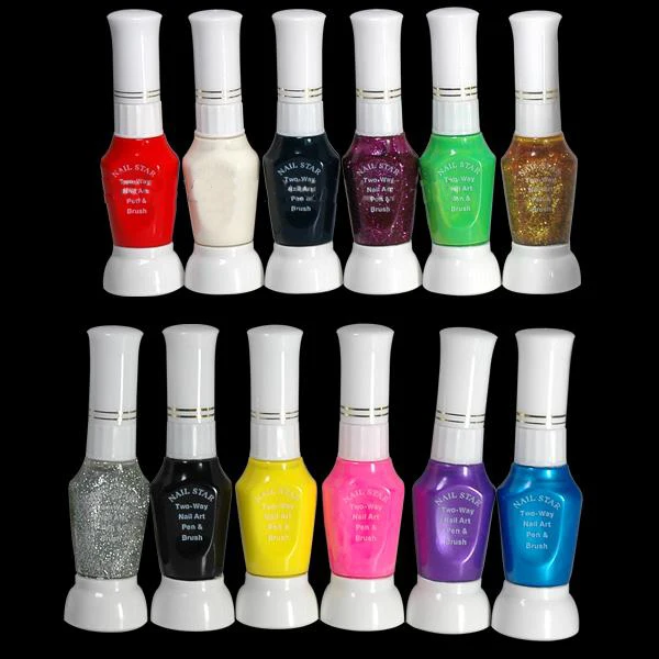 Лак для ногтей художественная Ручка 3D Vernis A Ongles набор ручек блеск Esmalte Para Unha 12 цветов Nagellak для краски Лак Лот 023 - Цвет: set of 12pcs