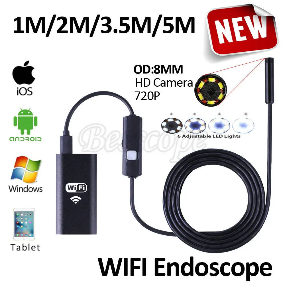 8 мм HD720P Беспроводной WI-FI эндоскопа Камера 5 м 3.5 2 1 USB HD Водонепроницаемый для andoird