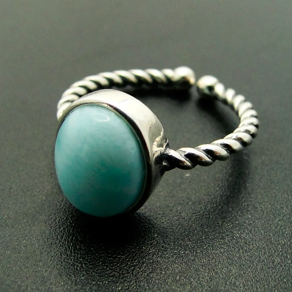 Простые женские кольца из искусственного серебра с морским камнем Larimar для
