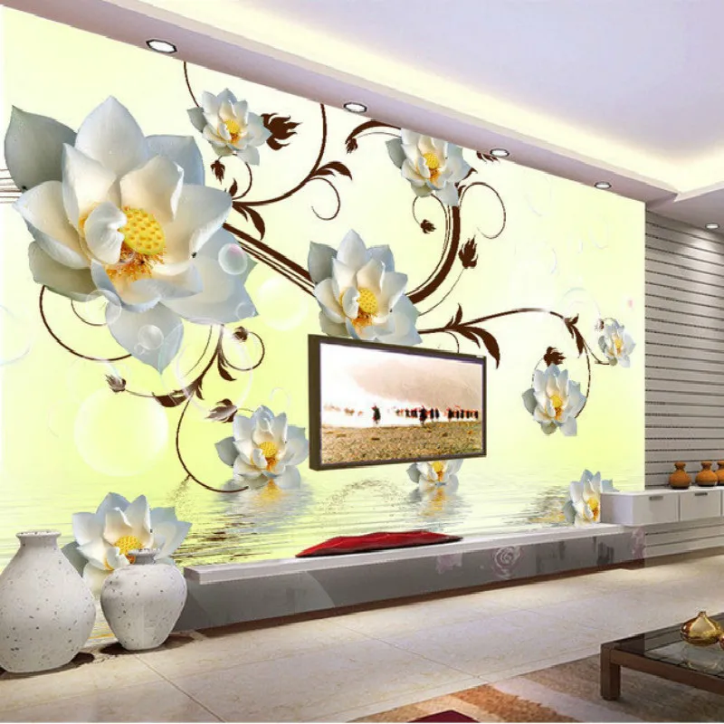 Красивые желтые цветы Белый лотос 3D большие Настенные обои спальня гостиная фон
