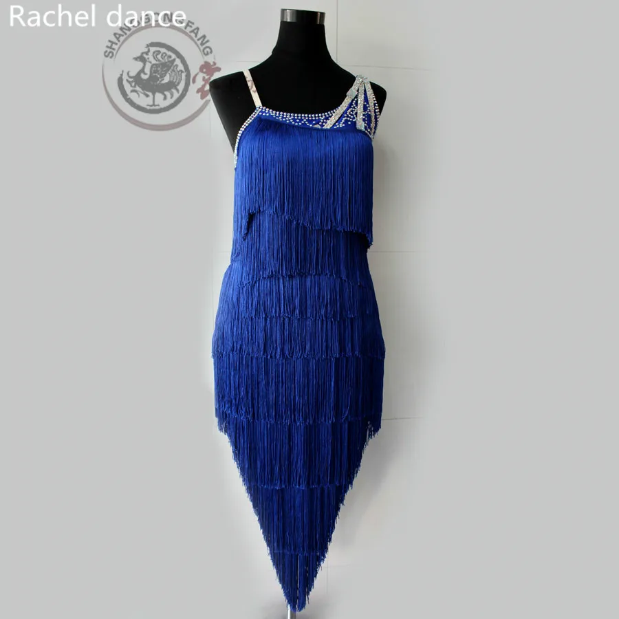 Royal blue Одежда для латинских танцев с бахромой, стиль, открытая спина, без рукавов, Самба Танго, танцевальные костюмы с кисточками, костюмы для латинских танцев - Цвет: Royal blue
