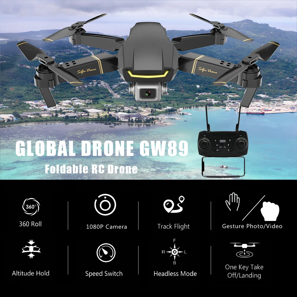 Global GW89 Радиоуправляемый Дрон с камерой 1080P HD Wifi FPV Gesture Фото Видео удержание высоты складной Радиоуправляемый квадрокоптер для начинающих VS E58