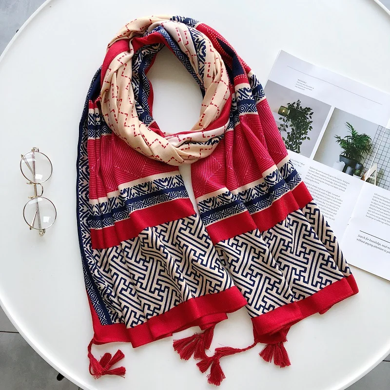 2019 модные красивые геометрические шарфы с кисточками шали Красивый хлопковый