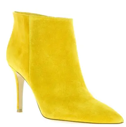 2017 женские ботильоны сезон осень-зима замшевые на высоком каблуке обувь желтого