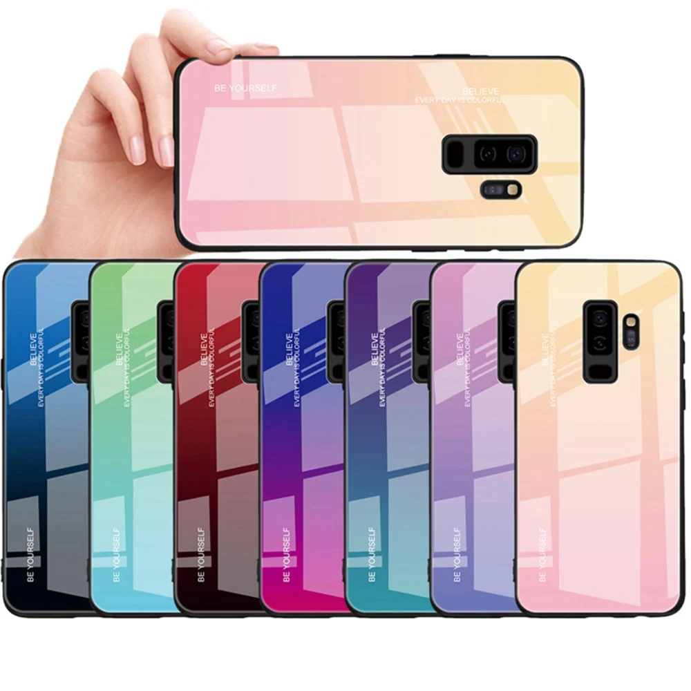 Gradient Phone Case For Samsung Galaxy S8 S9 S10 Plus Smart Accessories S10e Note 9 8 Tempered Glass Hard Bumper Shell | Мобильные