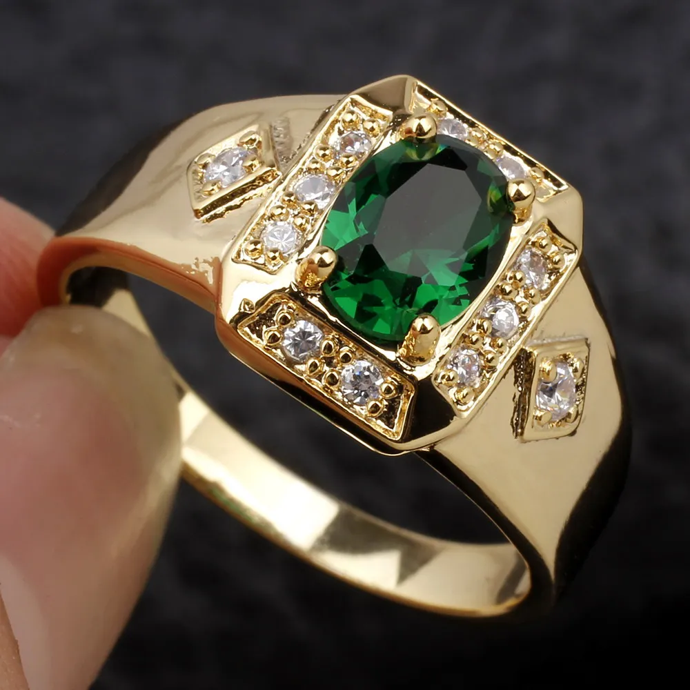 Green Emerald Унисекс золотого цвета Настоящее серебро 925 пробы кольцо для мужчин и женщин R117 Размер 10 11 12 13 - Цвет основного камня: Green Emerald
