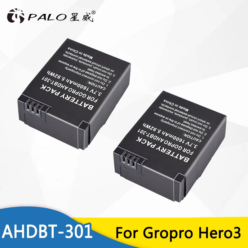 

PALO 2pcs AHDBT-201 301 1600mAh for GoPro Camera Battery for Gopro Hero 3 3+ AHDBT-301 AHDBT-201 battery for go pro Accessories