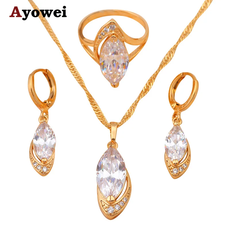 New Arrival Flower Ring Pendants Earrings Set for women k GP Austria Zircon Fashion Jewelry ring size #6 #7.5 JS195 | Украшения и