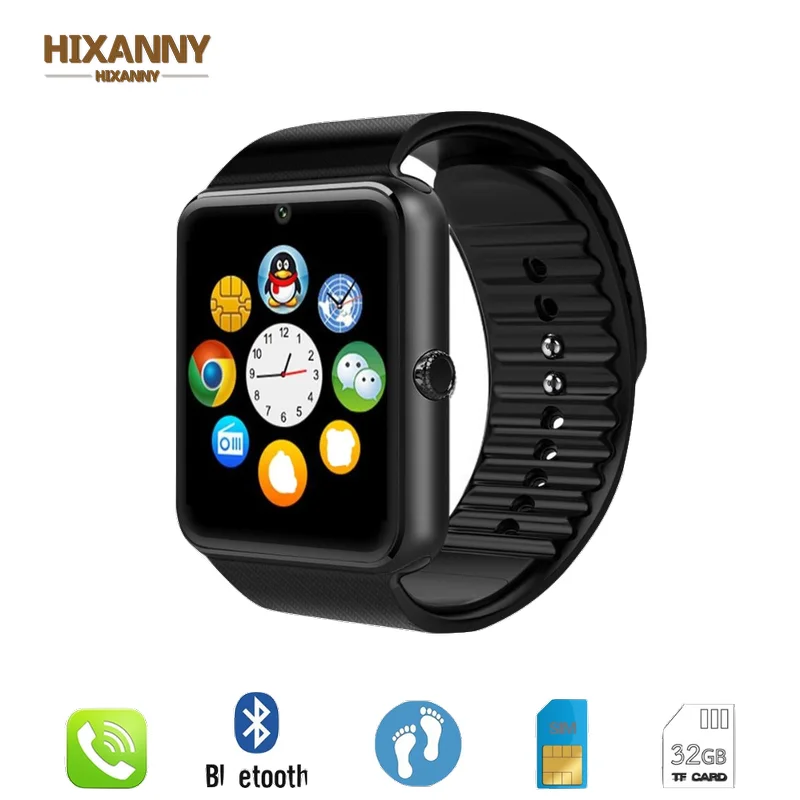 Hixanny Bluetooth SmartClock GT08 часы с слотом sim-карты Push Message подключение Android и IPhone Smartwatch |