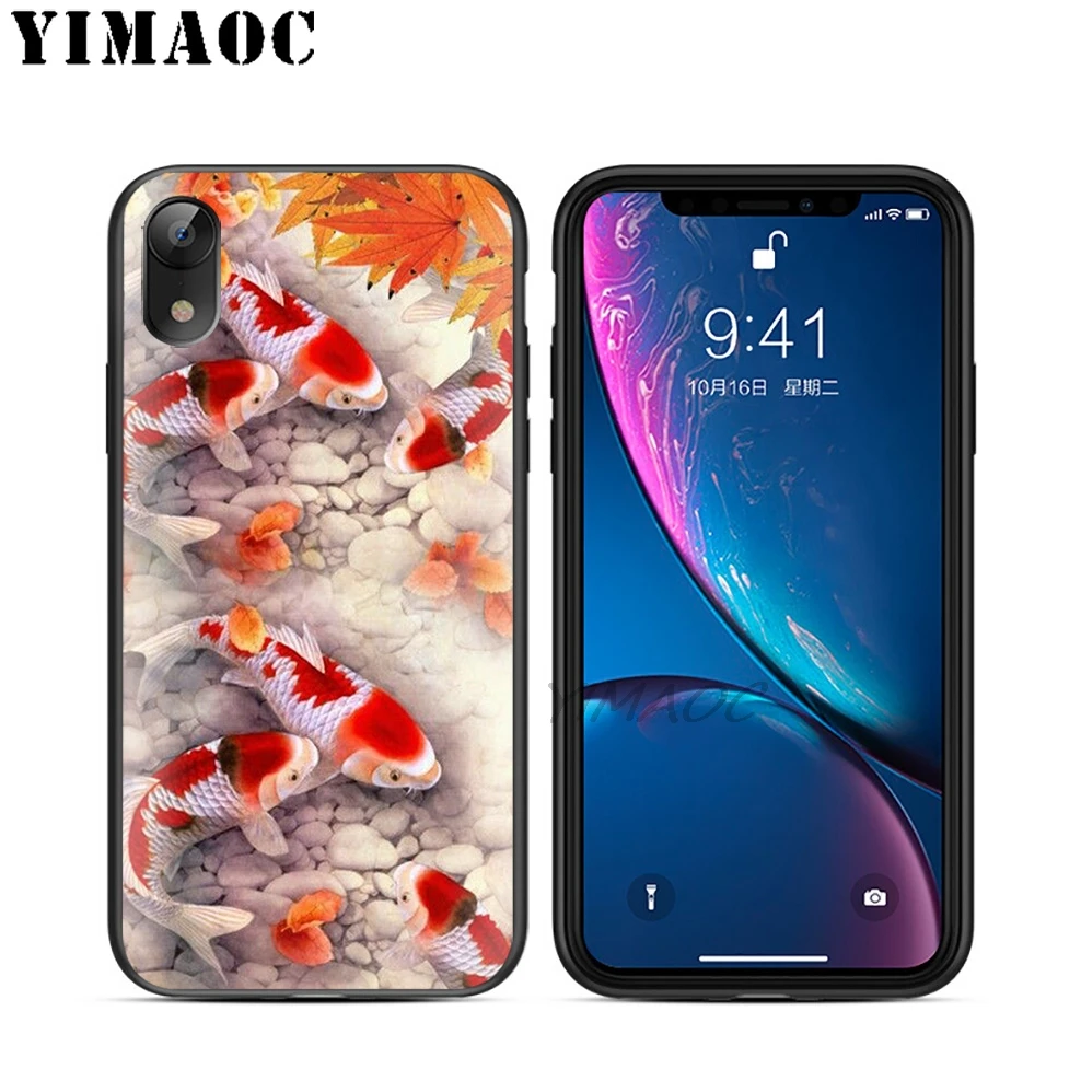 Мягкий силиконовый чехол YIMAOC Koi Fish Lucky Japan черный из ТПУ для iPhone X или 10 8 7 6 6S Plus 5 5S SE