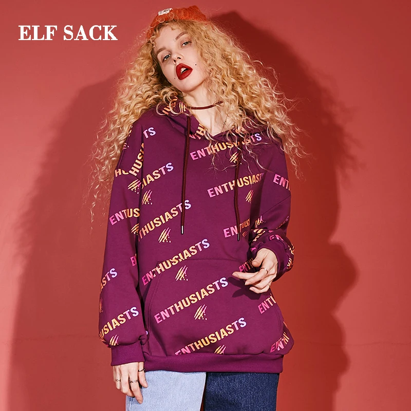 ELFSACK модные новые женские свитшоты хлопковые повседневные толстовки с буквенным