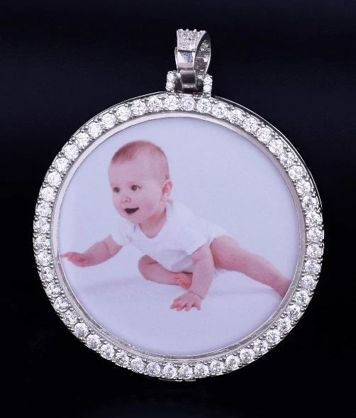 Хип-хоп AAA CZ инкрустированный камнями Bling Iced Out круглая фоторамка Подвески ожерелье для мужчин Rapper ювелирные изделия золотистый Серебристый с розой - Окраска металла: silver