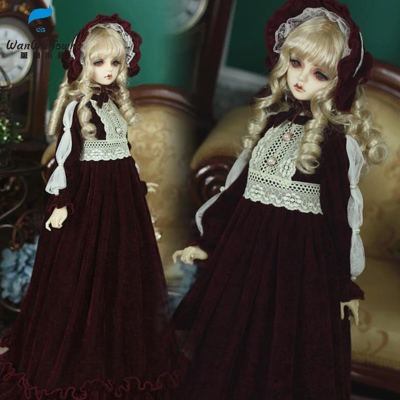 受け入れるカスタムレトロ赤褐色ロングスカート1 3 1 4 Bjd Ip Dd Sd Msd人形服クラレットベルベット生地