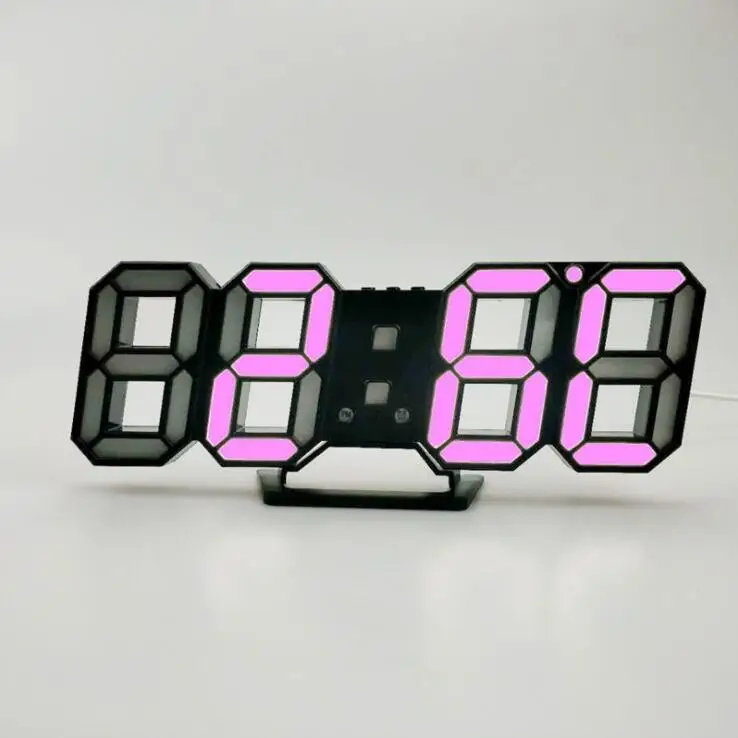 Pink B 3D светодиодный цифровые настенные часы 24/12 часов Дисплей 3 Яркость уровней затемнения Ночная Повтор Функция для дома Кухня для офиса - Цвет: Pink B