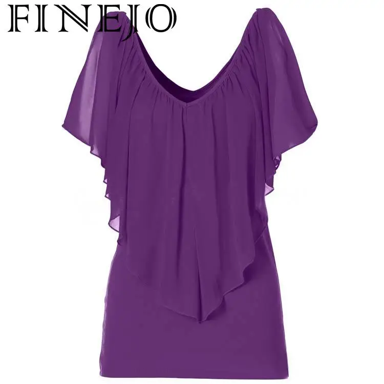 Женская шифоновая блузка FINEJO Feminina Повседневная Блузка с коротким рукавом