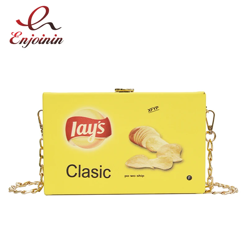 Fun Potato Chips Print Box Style Pu Ladies Clutch Shoulder Bag Handbag Totes Crossbdoy Mini Messenger Women Bolsa Flap | Багаж и сумки