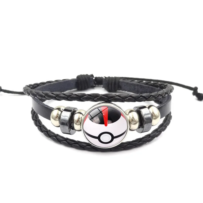 Ювелирные изделия Pokemon со стеклянным кабошоном Pokemon Ball узор Шарм Кожаный браслет для мужчин и женщин подарок - Окраска металла: GS0085