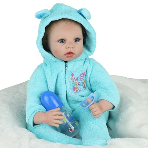 55 cm Силиконовые куклы-Реборн кукла мягкая baby baby born кукла шарнирная кукла мальчик плюшевые куклы reborn baby boy - Цвет: Blue
