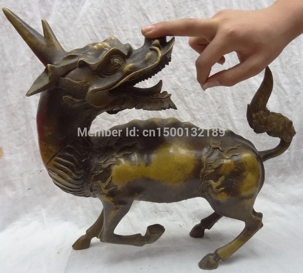 

xd 0015 15" China Bronze Animal FengShui Protect Unicorn Dragon Kylin Statue Figurine