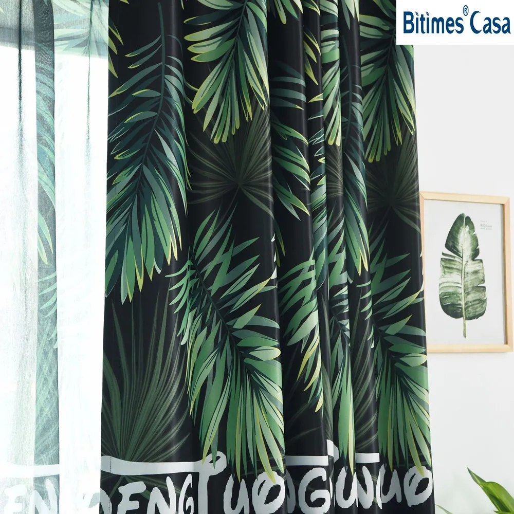 Tropical Plant Leaves Pattern Windows Blackout Curtain For Living Room Bedroom Interior Decoration High Shading Home | Дом и сад