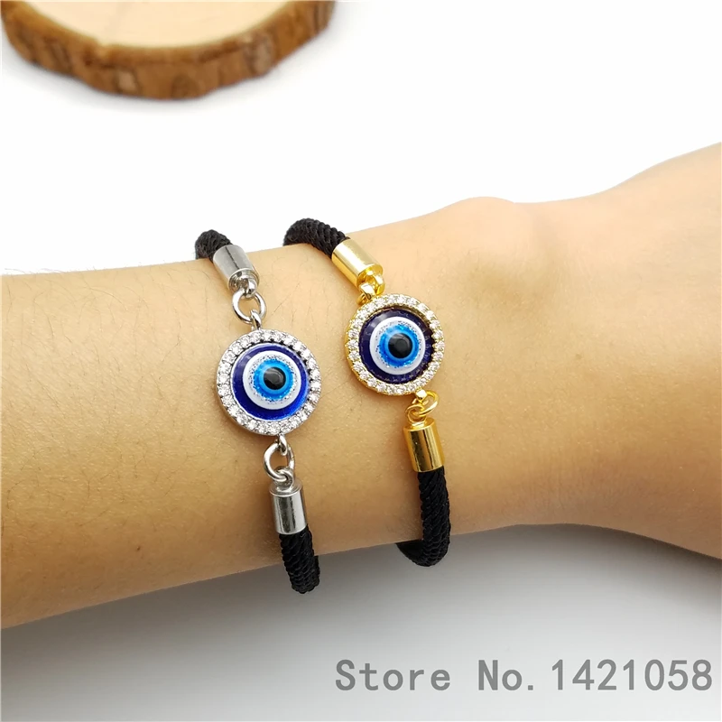 10pcs/Lot Wholesale resin inlay blue eye turkish charm bracelet black rope | Украшения и аксессуары