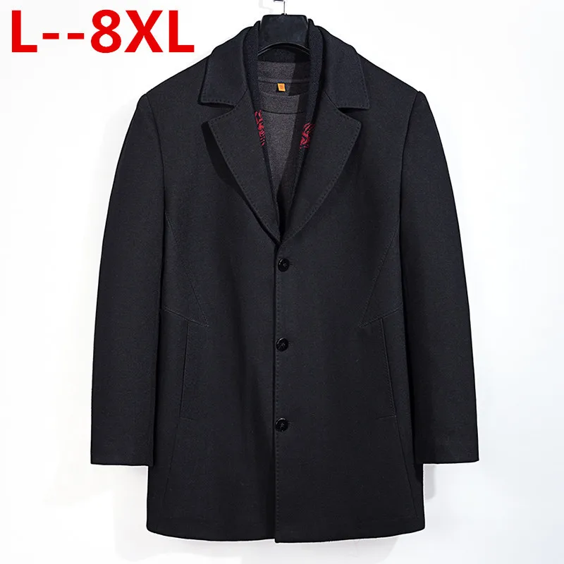 Большие размеры 8XL 7XL 6XL осенне-зимние однобортные шерстяные пальто мужские шерстяные куртки отложной воротник шерстяное пальто - Цвет: Black