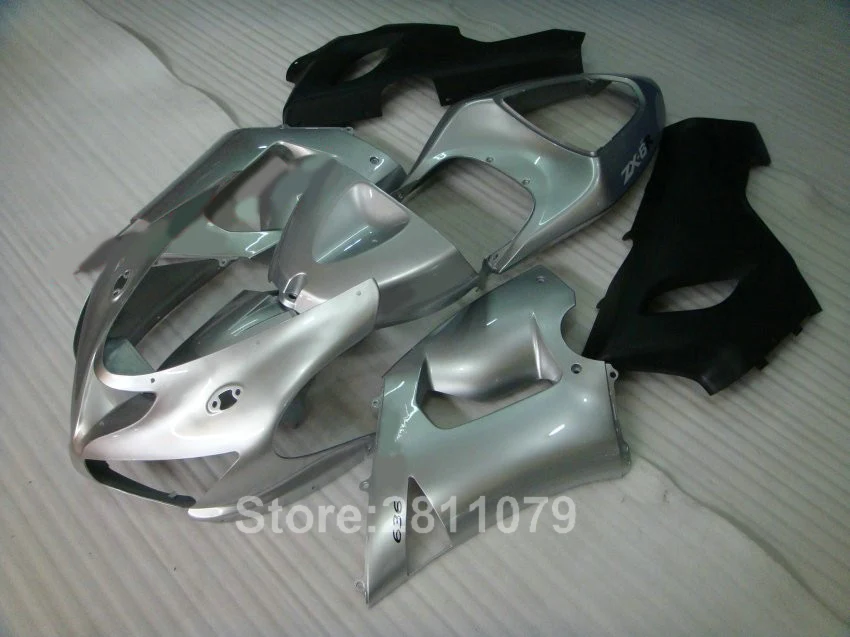 High quality plastic fairing kit for Kawasaki Ninja ZX6R 05 06 silver black fairings set 2005 2006 KY51 | Автомобили и мотоциклы