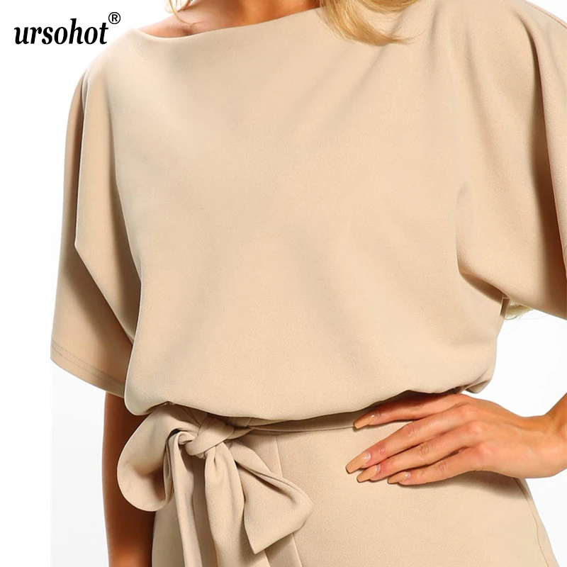 Летний винтажный комбинезон для женщин повседневный пояс рукав летучая мышь