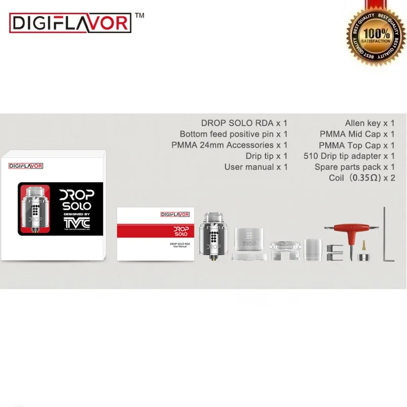 Оригинал Digiflavor Drop Solo RDA Tank одна катушка 22 мм атомайзер 24 Стандартный 510 и BF Squonk Pin