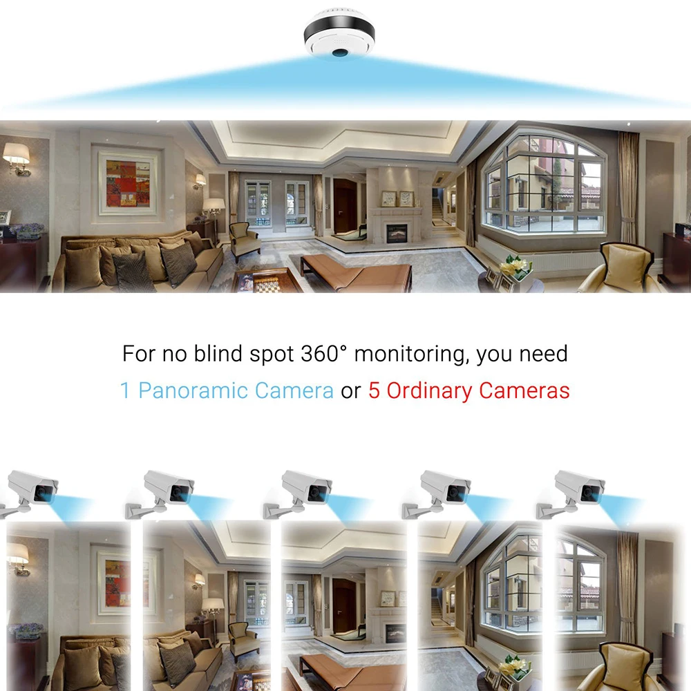 Панорамная камера с углом обзора 360 ° Wi Fi 960P HD IP Радионяня рыбий глаз ночным