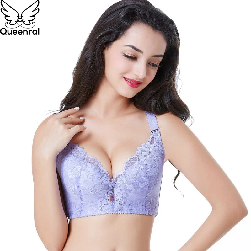 Queenral Push Up бюстгальтеры для Для женщин нижнее женское белье BH Bralette Большой размер 34-50 ABCDE чашки сексуальные кружева Флора бюстгальтер femlae бюстгальтеры бюстгалтерлифчик силиконовый бюстгалтербюстгальте