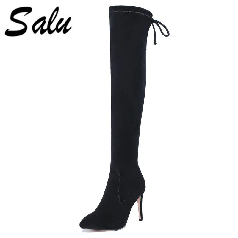

Salu Fashion Style Autumn over the Knee High Boots High Quality Sheep Sued Women Boots Sexy Ladies Black Shoes