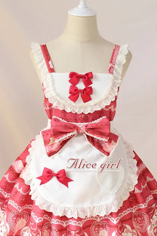 Сладкий пустыня печатных Лолита JSK платье с фартуком Alice Girl~ Ограниченное количество